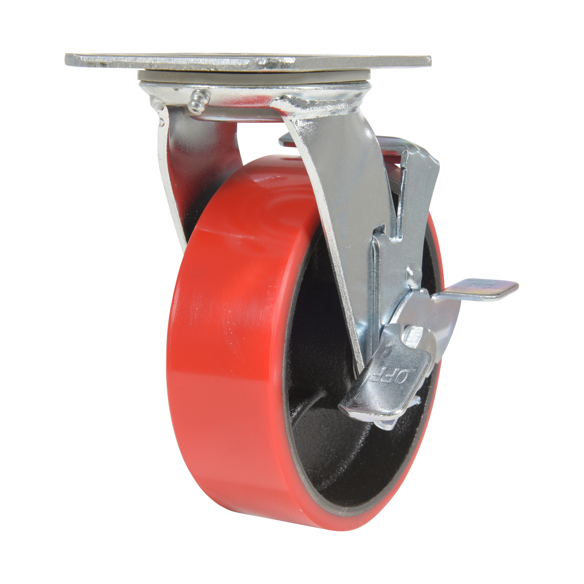 Vestil Polyurethane Swivel Caster with Brake - 6in. x 2in., 1232-Lb. Capacity, Red, Model# CST-VE-6X2PU-SWB
